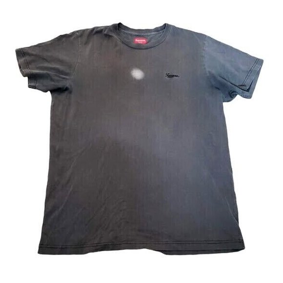 SUPREME Distressed T-Shirt Black Grey Embroidered Logo (Men's Size XL) As Is - Picture 1 of 7